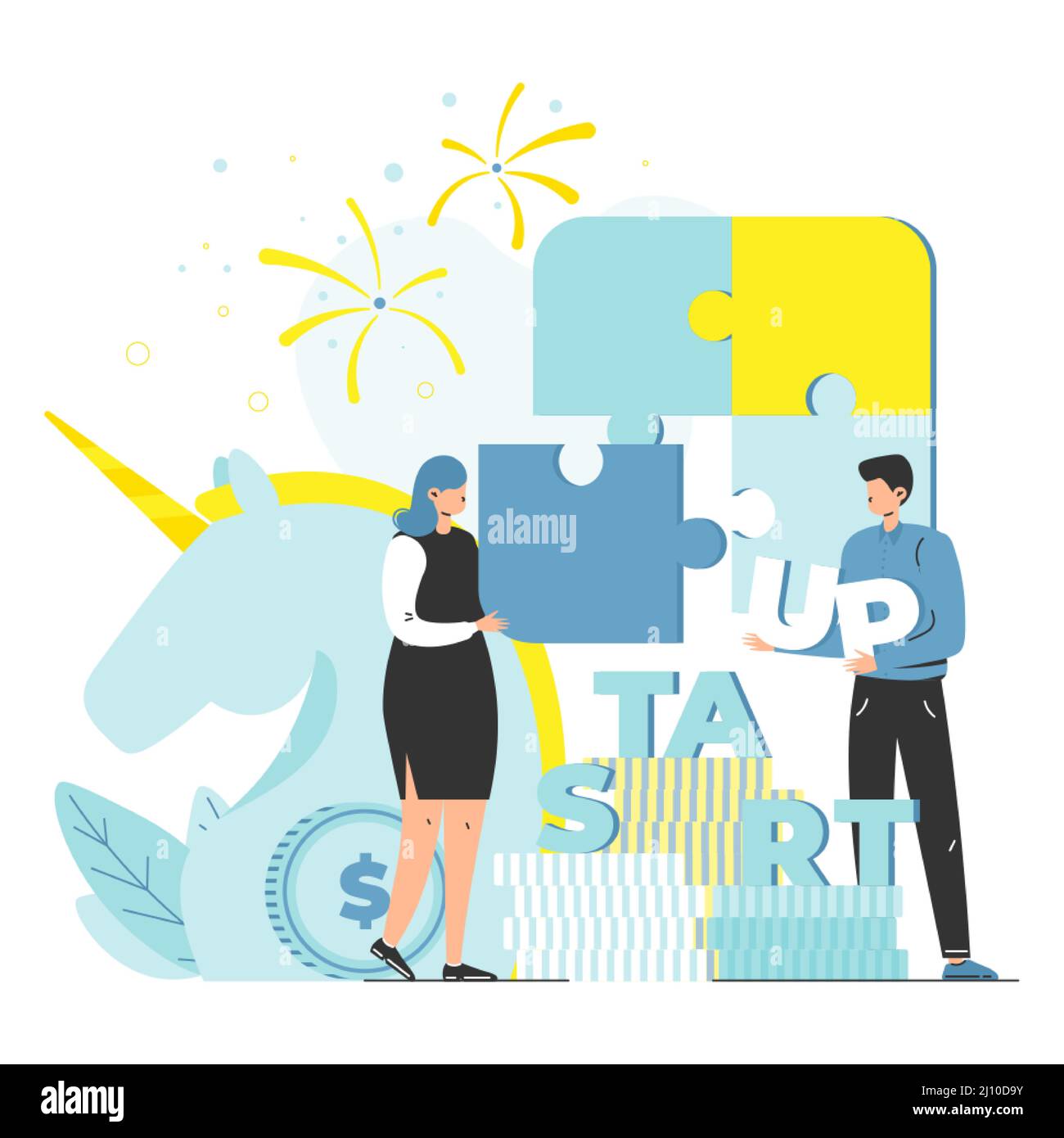 Unicorn Company o unicorn startup, impresa di successo, strategia di business, illustrazione vettoriale. Illustrazione Vettoriale