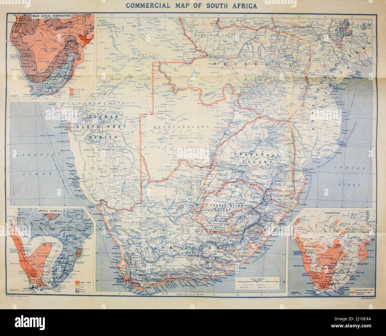 Mappa commerciale del Sud Africa dal libro " Sudafrica e la guerra Transvaal " di Louis Creswicke, Editore; Edimburgo : T. C. & E. C. Jack 1900 Foto Stock