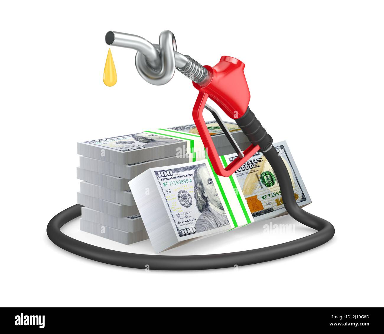 Gasdotto tra Russia e America su sfondo bianco. Illustrazione 3D isolata Foto Stock