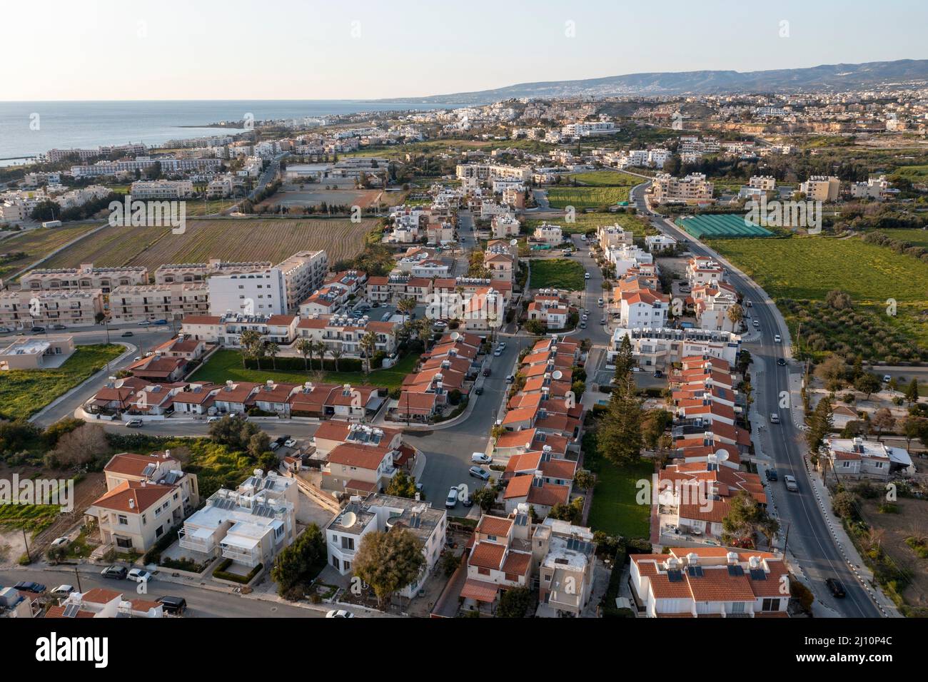 Veduta aerea della zona della Tomba dei Re a Kato Paphos, Cipro Foto Stock
