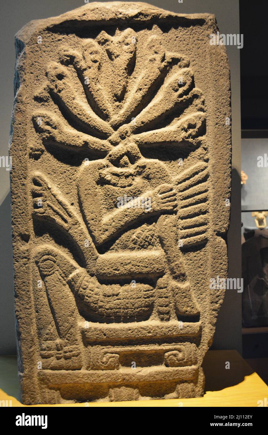 Pietra miliare dell'aparicio. Queste pietre scolpite sono nella mostra permanente del Museo Nazionale di Antropologia a Città del Messico. Foto Stock