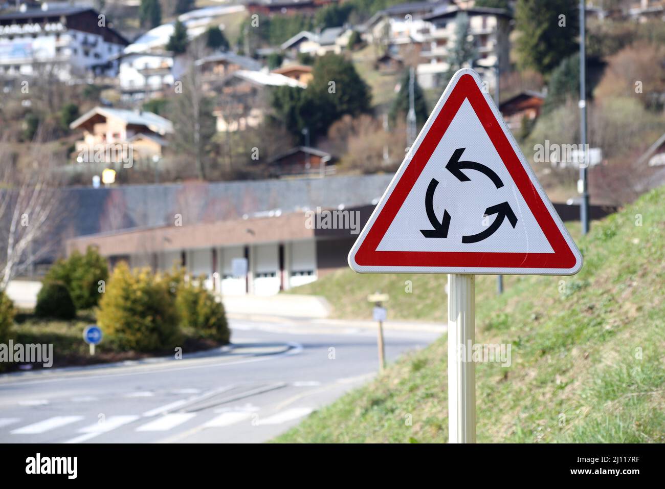 Punto Rond. Panneau de signalisation routière. Saint-Gervais-les-Bains. Alta Savoia. Auvergne-Rhône-Alpes. Alta Savoia. Francia. Foto Stock