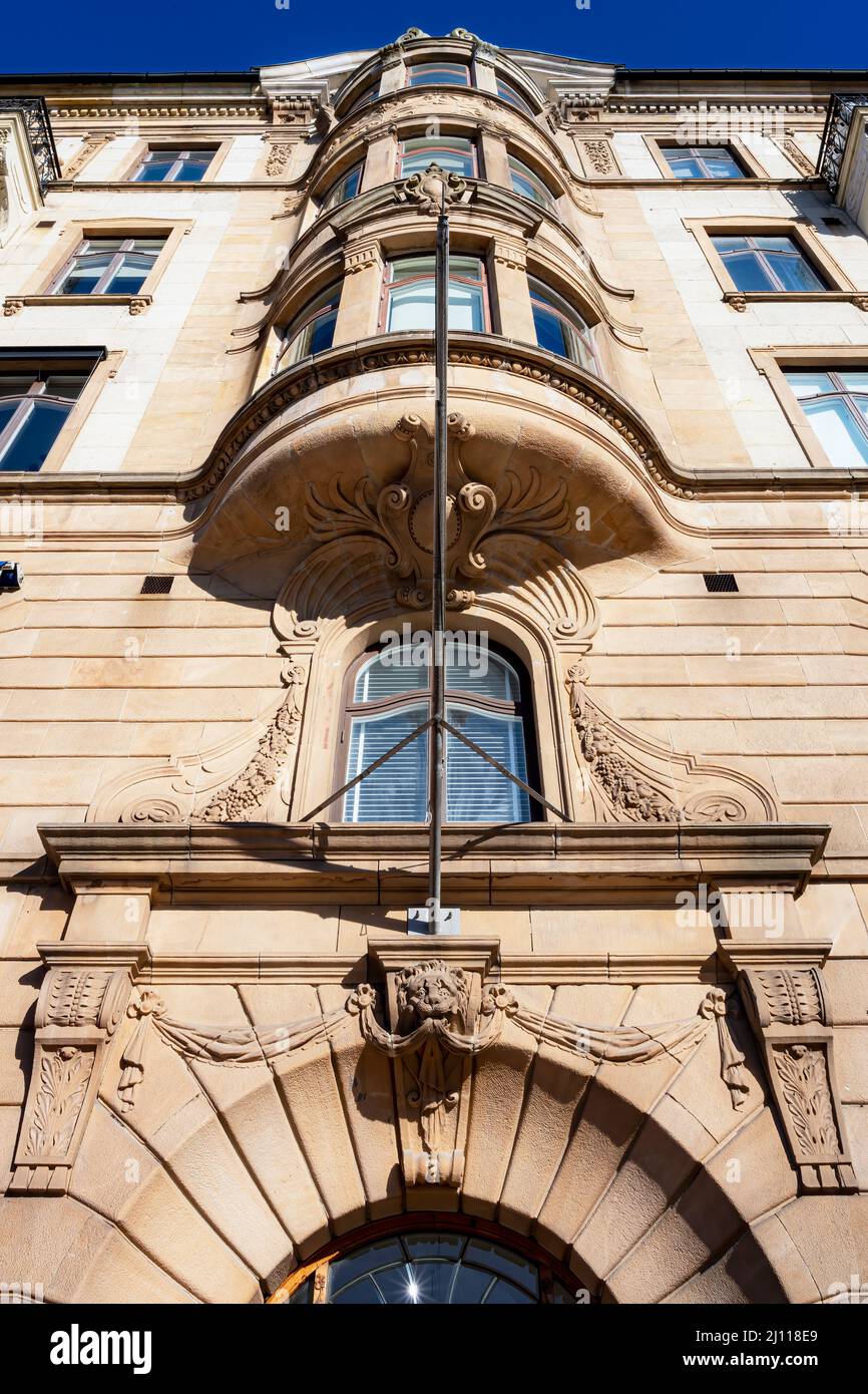 Dettagli su un grande edificio in stile art nouveau nella città svedese di Helsingborg. Foto Stock