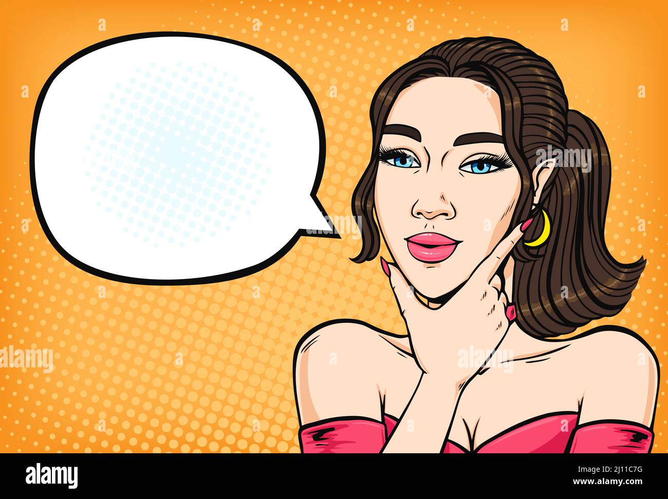 Donna asiatica alla moda sorridente volto con bolla di pensiero, k-pop idol pop art retro comic stile illustrazione vettoriale Illustrazione Vettoriale Donna asiatica alla moda sorridente volto con bolla di pensiero, k-pop idol pop art retro comic stile illustrazione vettoriale Illustrazione Vettoriale