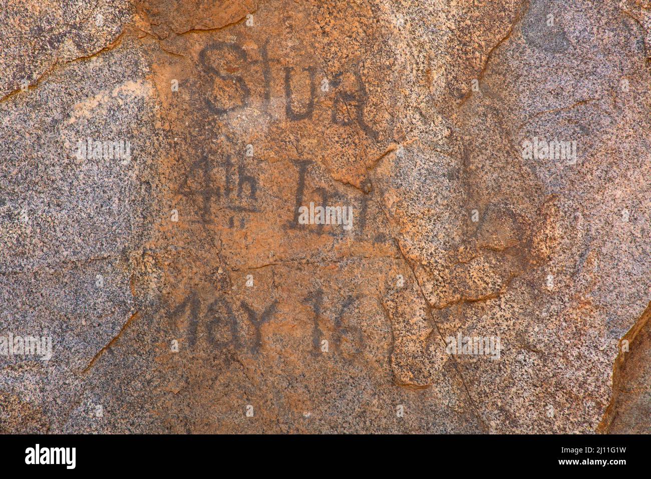 Iscrizione Calvario a Rock Springs, Mojave National Preserve, California Foto Stock