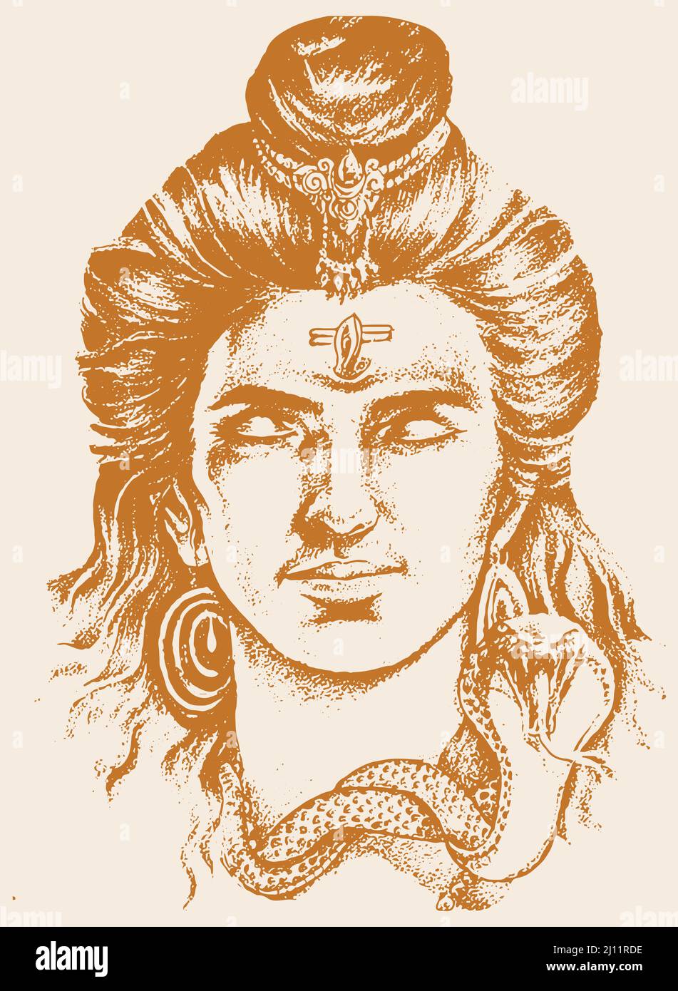 Disegno illustrato di t Lord Shiva di colore marrone su sfondo marrone chiaro Foto Stock