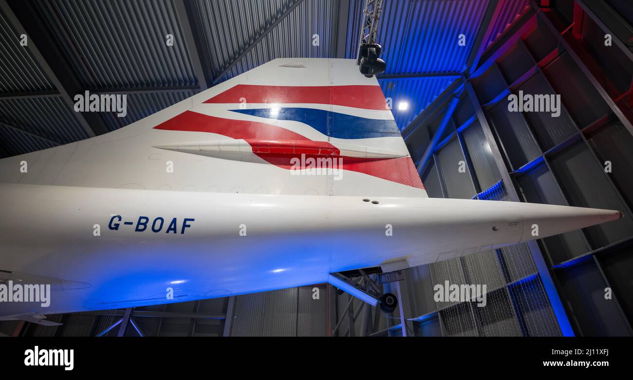 Concorde G-BOAF (Alpha Foxtrot) presso Aerospace Bristol a Filton Airfield, Bristol, Inghilterra. Foto Stock