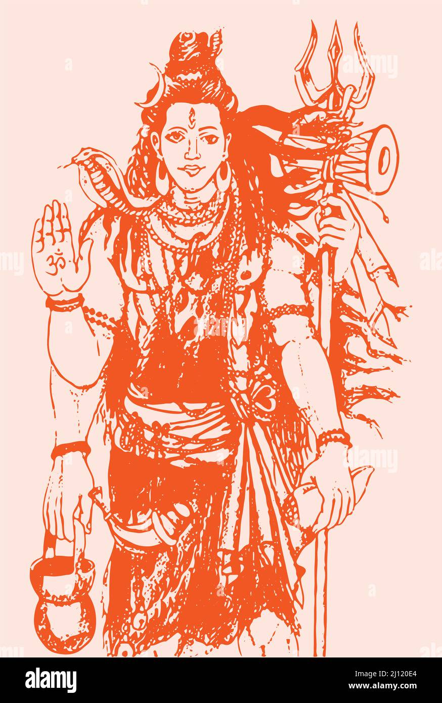 Disegno illustrato di t Lord Shiva di colore arancione su sfondo arancione chiaro Foto Stock