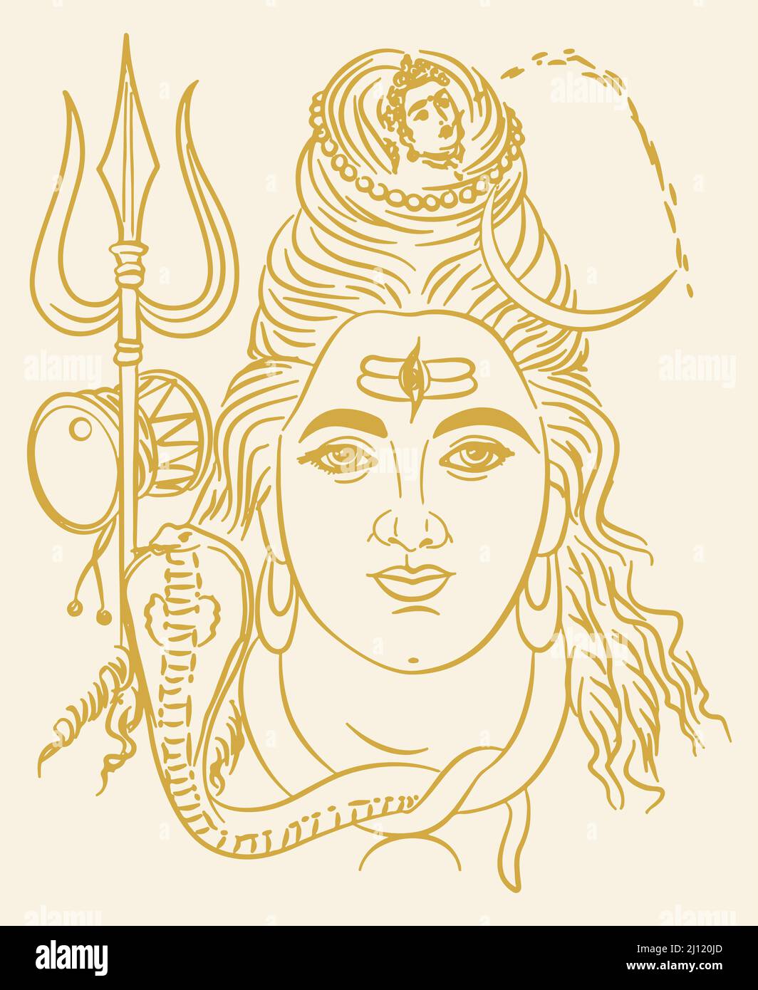 Disegno illustrato di t Lord Shiva di colore giallo su sfondo giallo chiaro Foto Stock