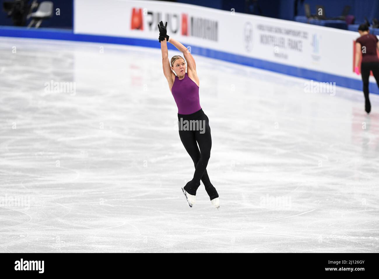 Loena HENDRICKX (bel), durante la pratica femminile, al campionato ISU World Figure Skating Championships 2022 alla Sud de France Arena, il 21 marzo 2022 a Montpellier Occitanie, Francia. (Foto di Raniero Corbelletti/AFLO) Foto Stock