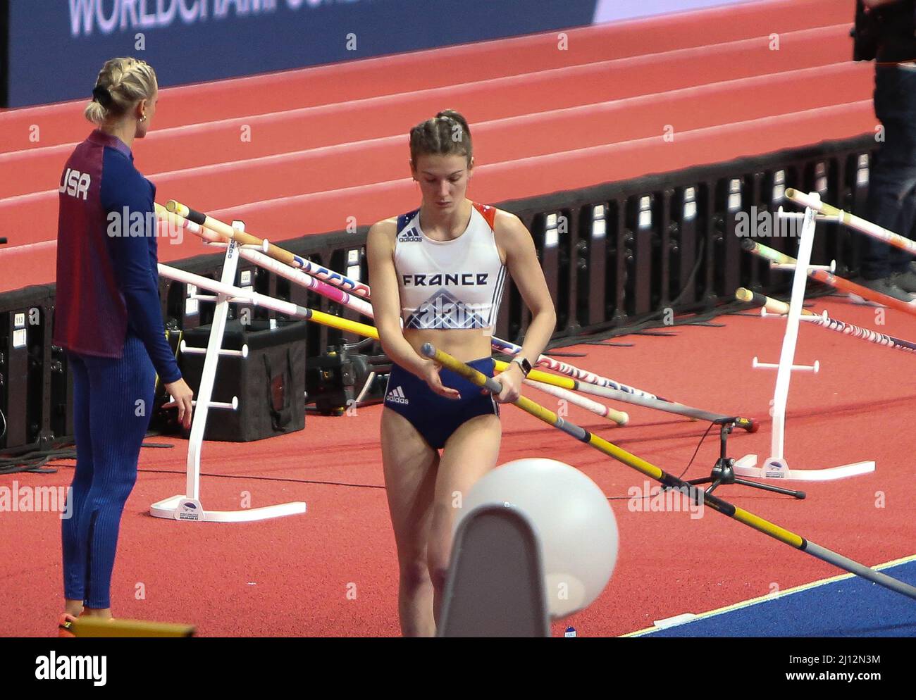 Margot CHEVRIER di Francia finale Pole Vault Donne durante i Campionati mondiali di atletica indoor 2022 il 19 marzo 2022 alla Stark Arena di Belgrado, Serbia. Foto di Laurent Lairys/ABACAPRESS.COM Foto Stock