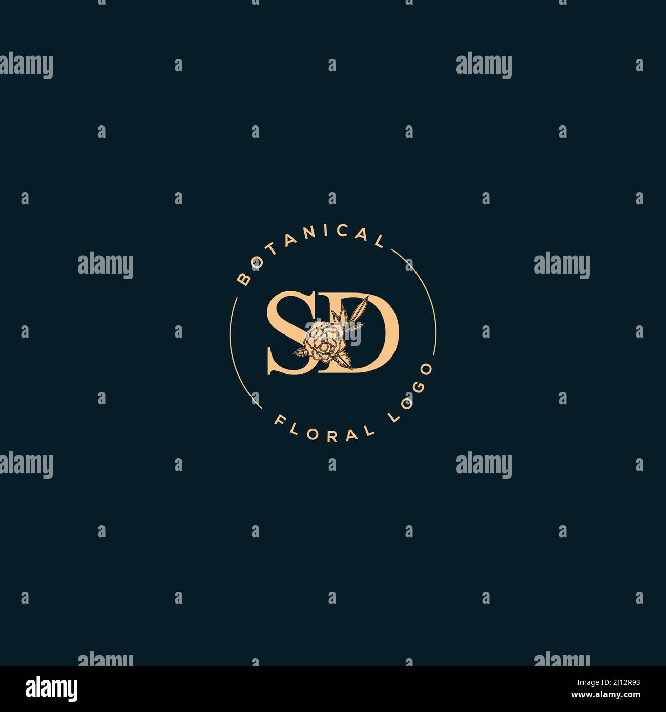 Logo e monogramma SD iniziale floreale Vector Blooming Illustrazione Vettoriale