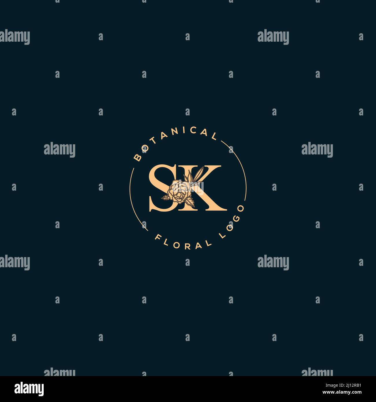 Monogramma e logo SK iniziale floreale Vector Blooming Illustrazione Vettoriale