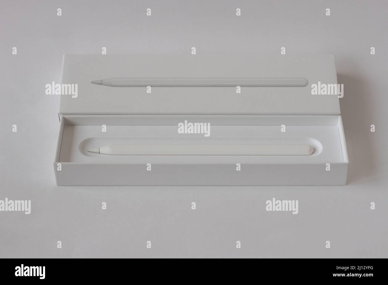 Uno stilo è una penna con una speciale punta in silicone che deve toccare la superficie del monitor per controllare uno smartphone o un tablet Foto Stock