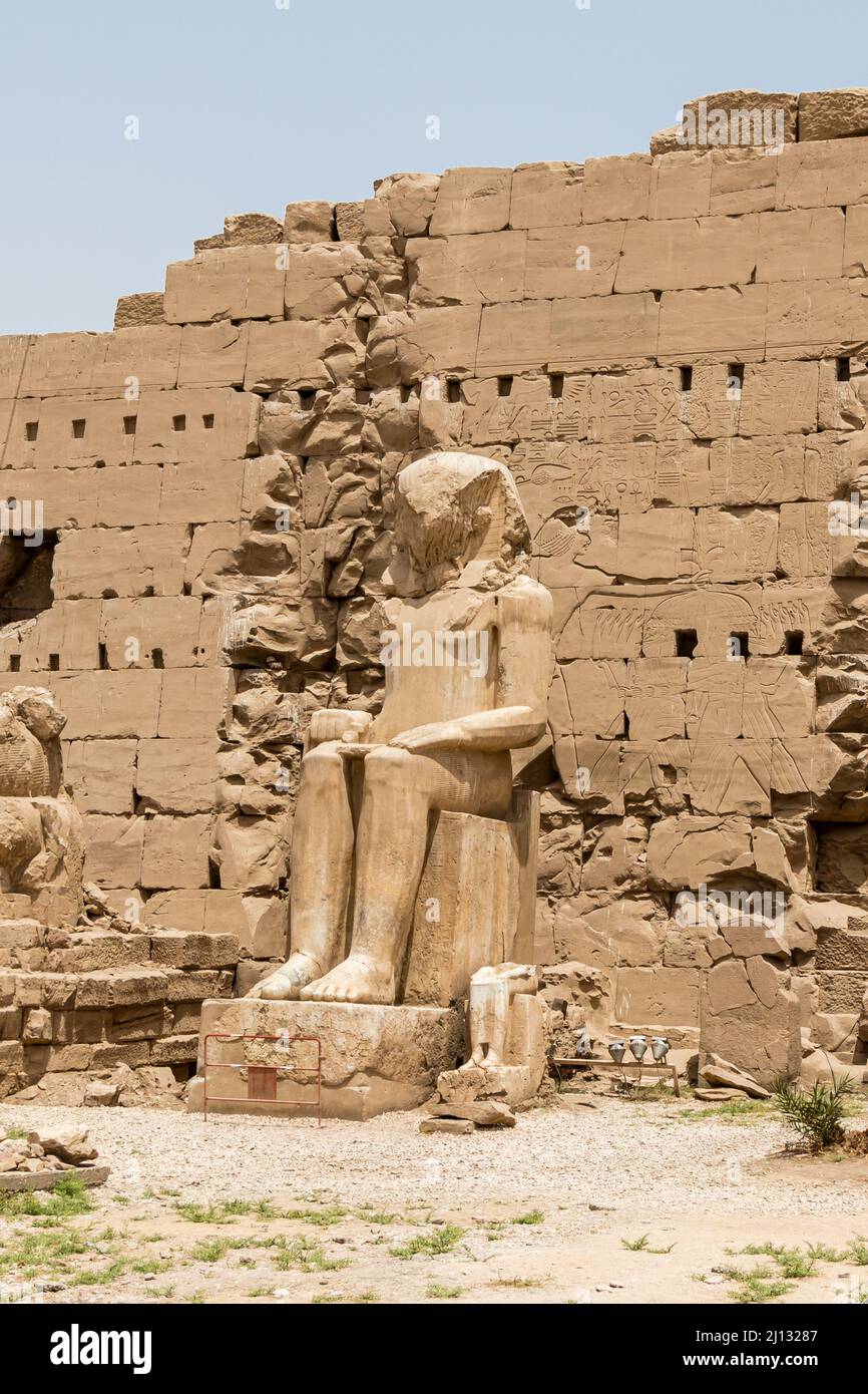 Settimo pilone di Egiziani Amon, Tempio di Karnak Luxor Egitto Foto Stock