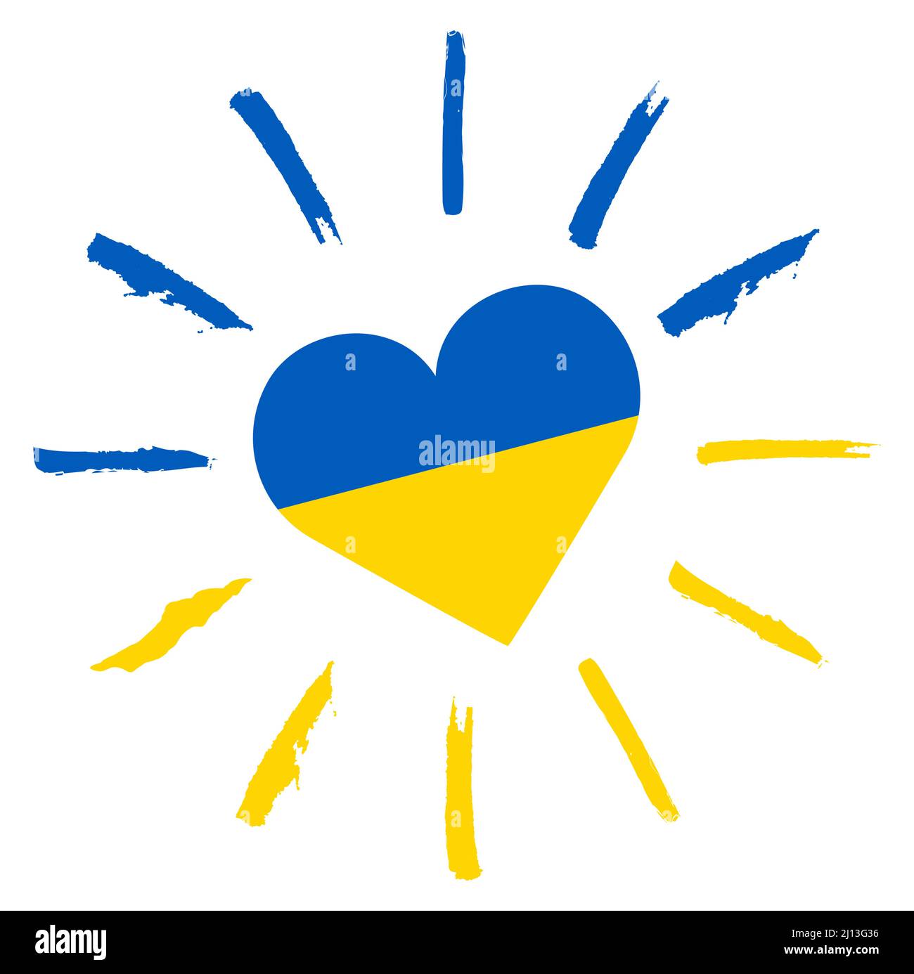 illustrazione vettoriale eps con paese ucraina colori nazionali cuore sole per amore e pregare per l'ucraina Illustrazione Vettoriale