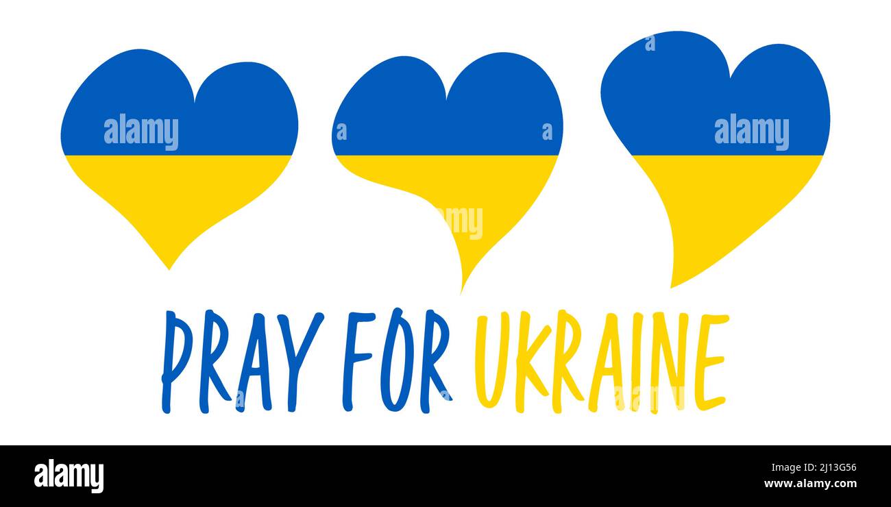 illustrazione vettoriale eps con paese ucraina colori nazionali cuori e testo pregare per l'ucraina Illustrazione Vettoriale