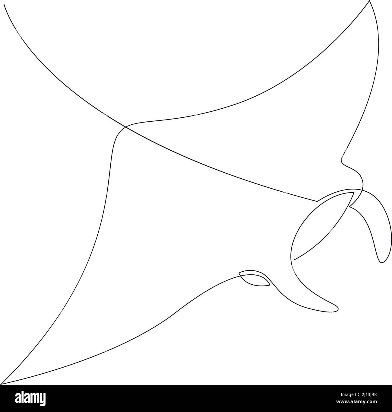 Immagine a raggi di manta o a raggi di stingray disegnata da una linea. Illustrazione vettoriale in stile minimalista. Illustrazione Vettoriale