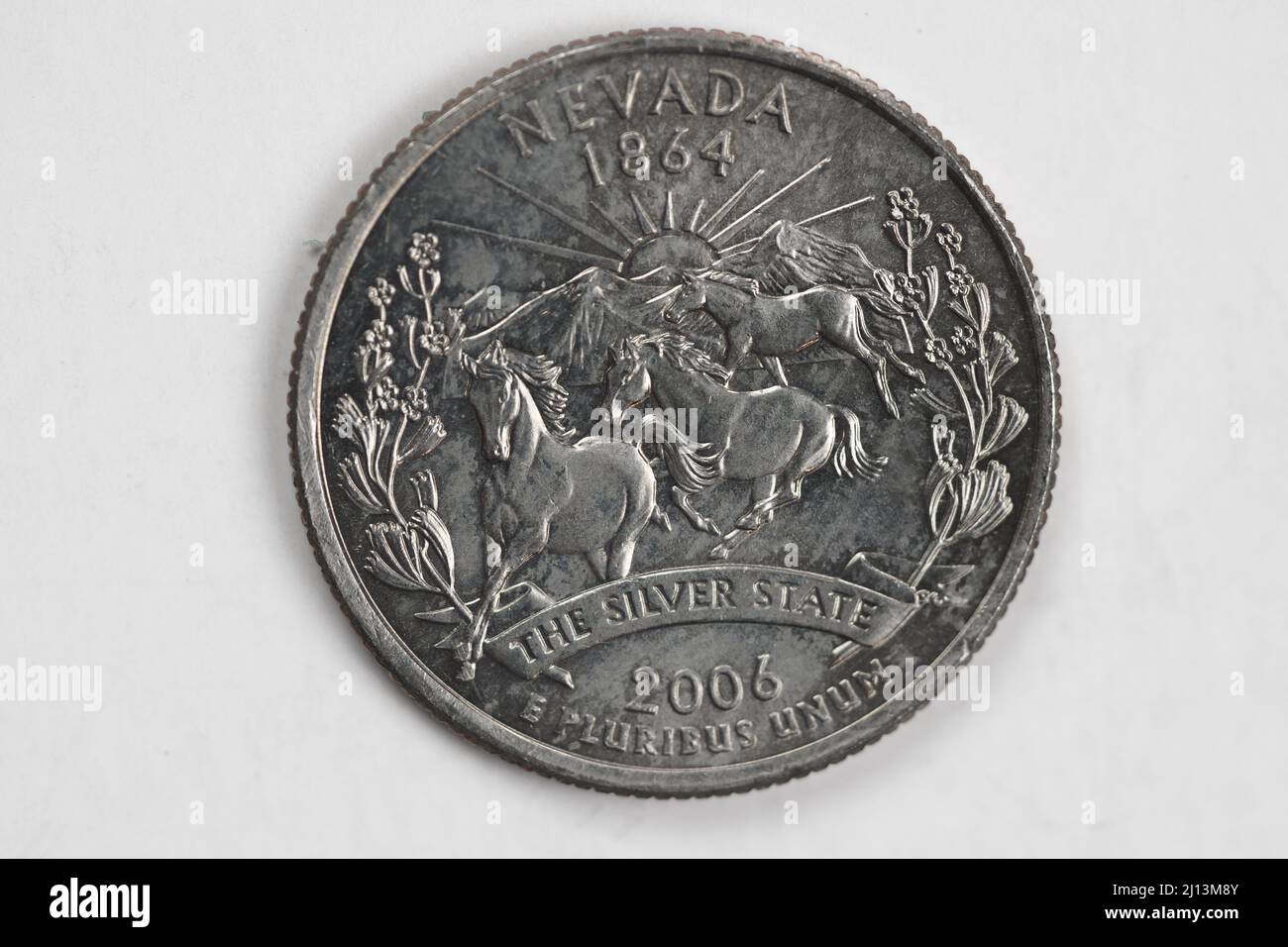 Una moneta da un quarto di dollaro (25 centesimi) con l'immagine del Nevada (lo Stato d'argento), USA. Foto Stock