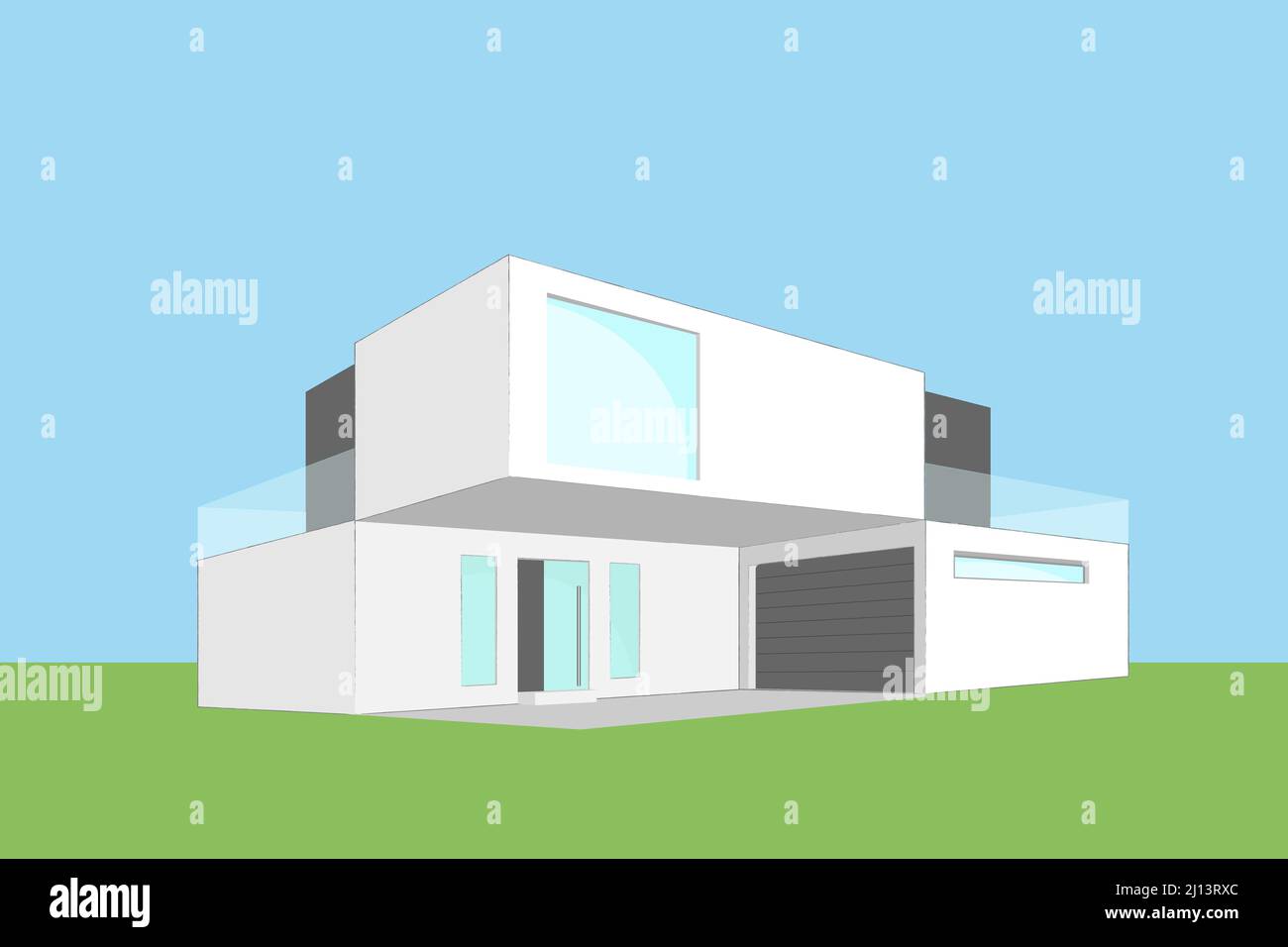 Schizzo architettonico di una moderna casa esclusiva. Costruzione prospettiva architettura sfondo. Illustrazione vettoriale Illustrazione Vettoriale
