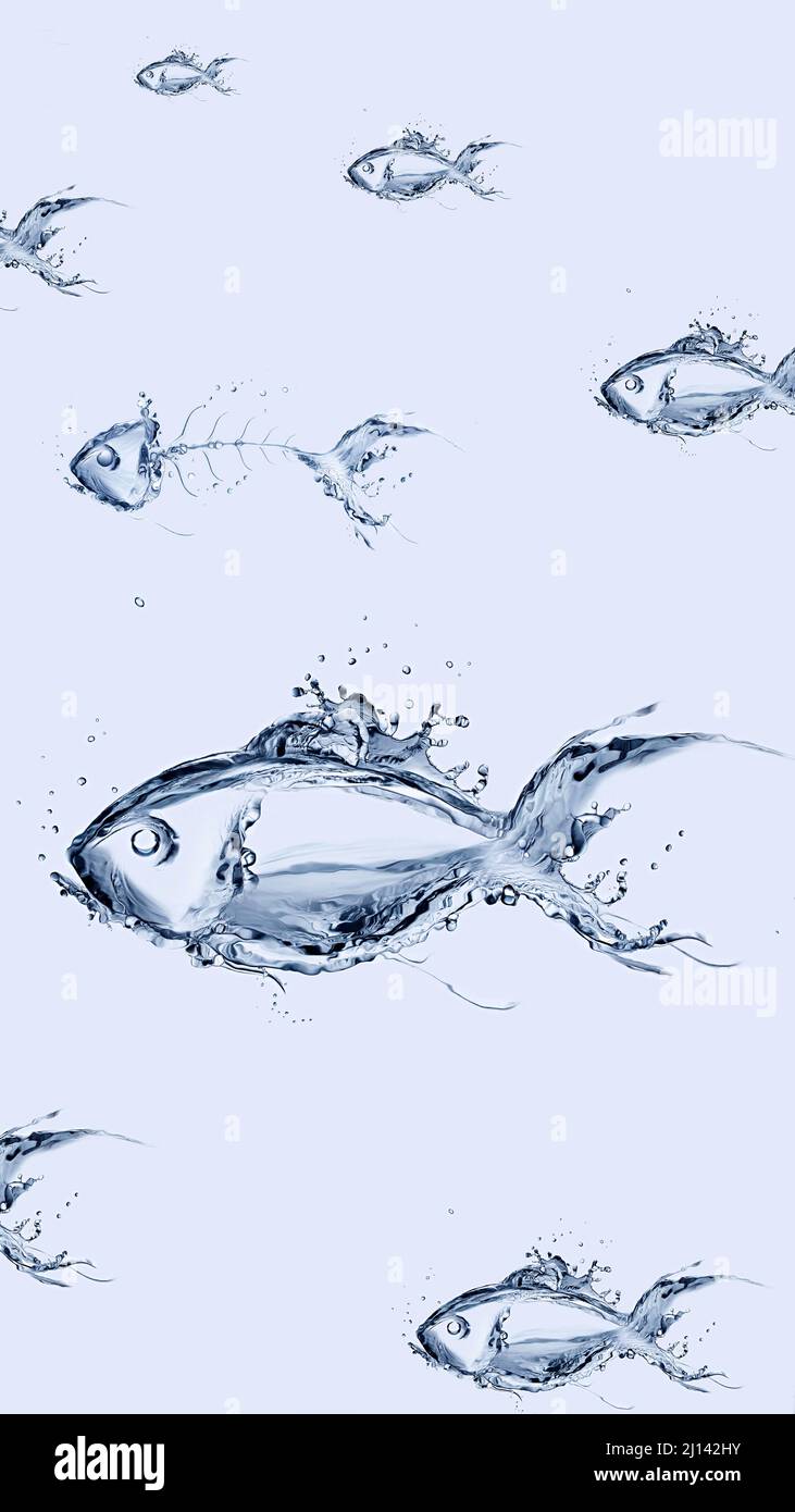 Una scuola di pesce e un pesce fatto di acqua nuoto. Foto Stock