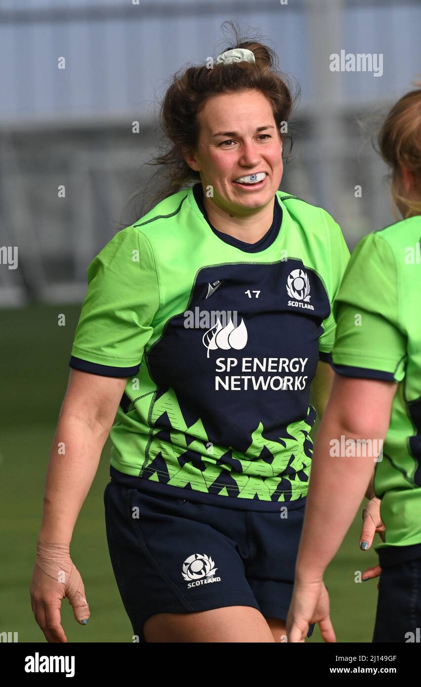 Oriam Sports Centre Edinburgh.Scotland.UK. 22nd marzo 22 .Scotland's Training Session for TikTok Women's Six Nations Rugby match vs Inghilterra . Scotland Captain Rachel Malcolm Credit: eric mccowat/Alamy Live News Foto Stock