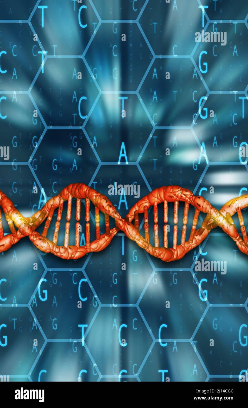 Sfondo del modello di sequenza del DNA e elica del DNA Foto Stock