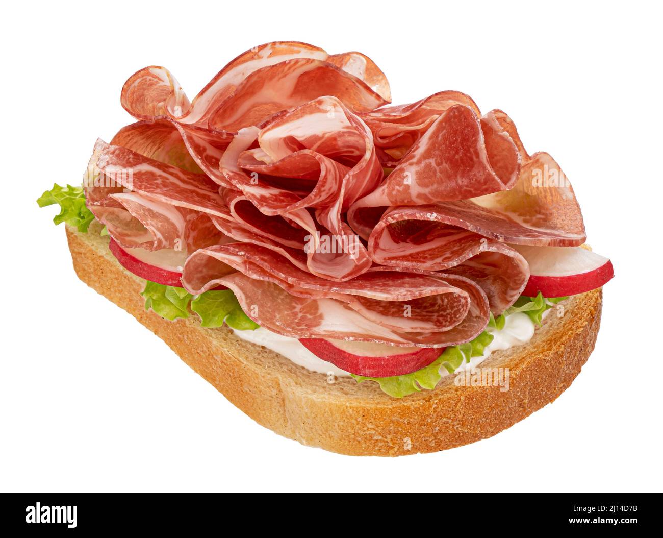 Pane tostato con prosciutto di coppa isolato su sfondo bianco Foto Stock