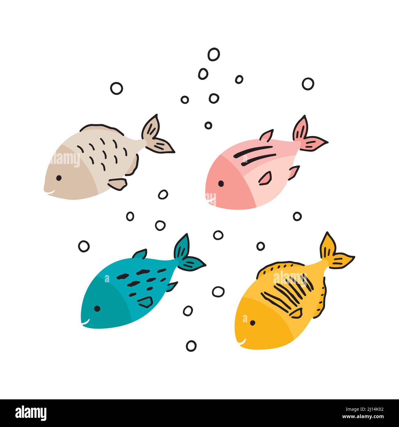 Tropic blu, rosa, giallo e grigio pesce sorridente.. Clipart vettoriale cartoon. Illustrazione Vettoriale