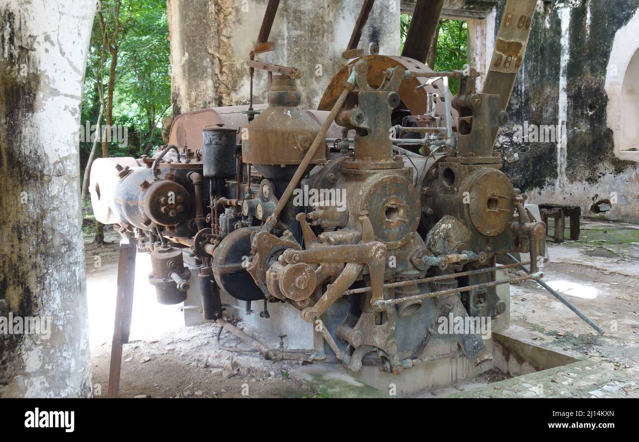 Motore fuori servizio, utilizzato nel settore dell'henequen. Foto Stock