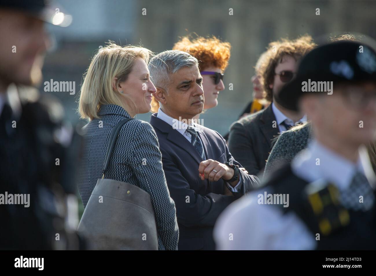 Londra, Inghilterra, Regno Unito. 22nd Mar 2022. Il sindaco di Londra SADIQ KHAN è visto alla cerimonia per 5th anni dell'attacco terroristico del Ponte di Westminster. (Credit Image: © Tayfun Salci/ZUMA Press Wire) Credit: ZUMA Press, Inc./Alamy Live News Foto Stock