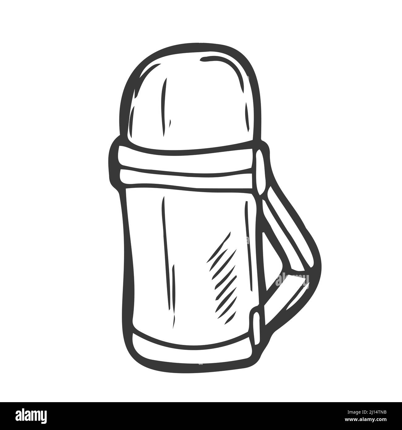 Thermos icona a forma di barattoli con contorno disegnato a mano. Disegno vettoriale di thermos per stampa, web Illustrazione Vettoriale