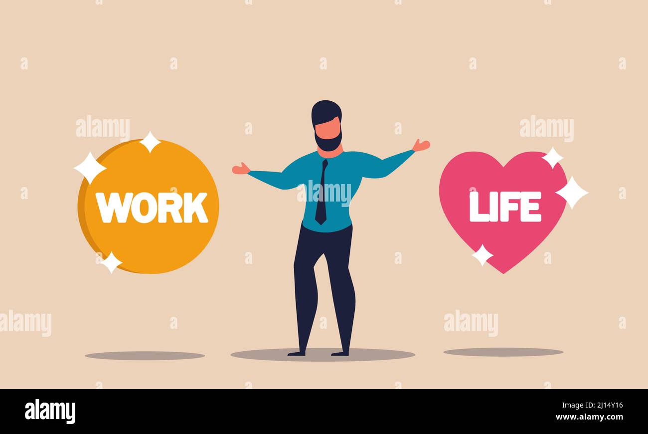 Equilibrio tra lavoro e vita ai giovani. Difficile scelta e dilemma di decisione al concetto di illustrazione di vettore di impiego. Uguaglianza umana e professionalità Illustrazione Vettoriale