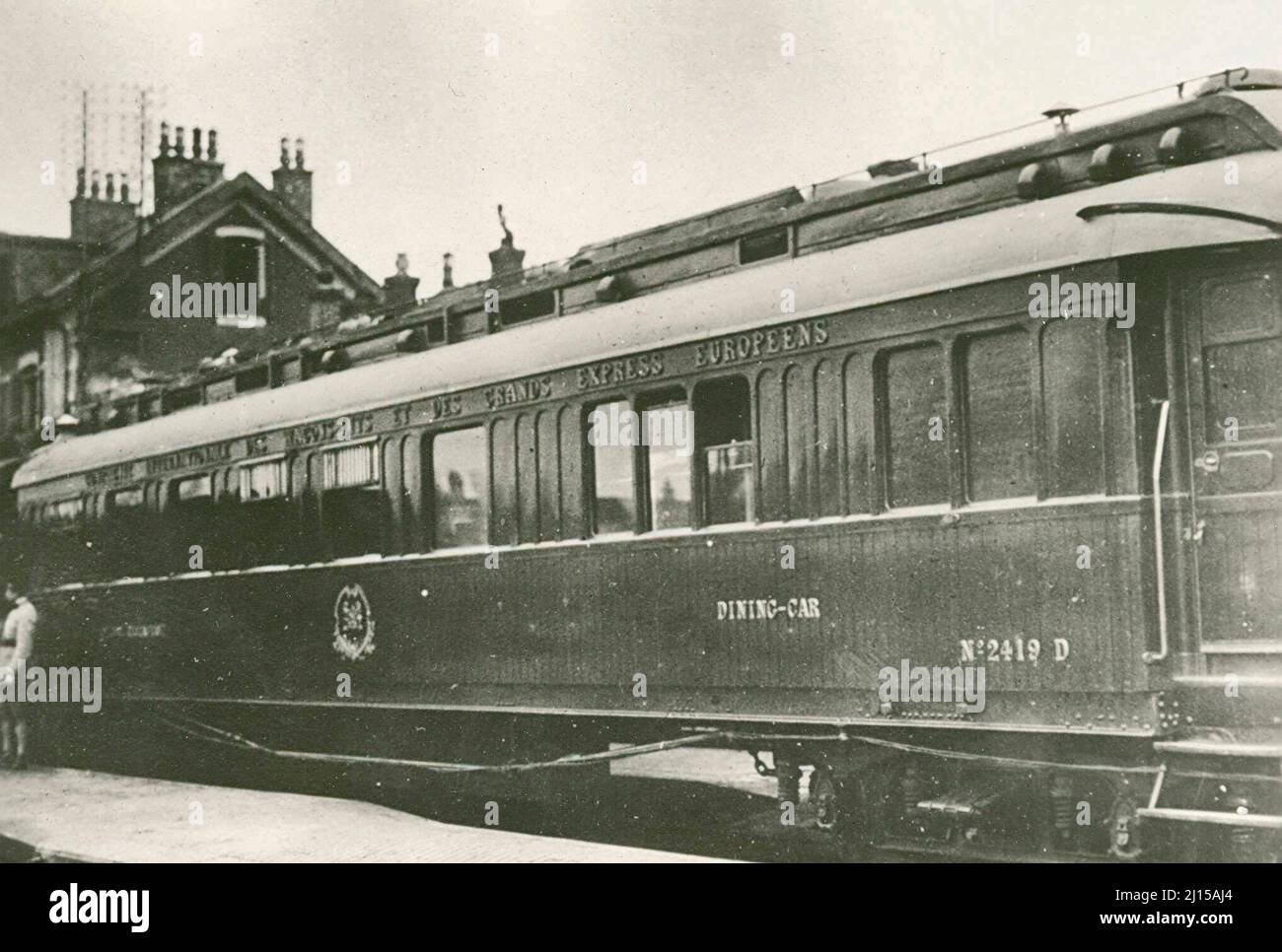 Marshal Foch's Train. Caption: Questa macchina del treno è stata usata per tenere i negoziati con i tedeschi e dove l'armistizio è stato firmato alle 5 del mattino, il 11 novembre 1918 Foto Stock