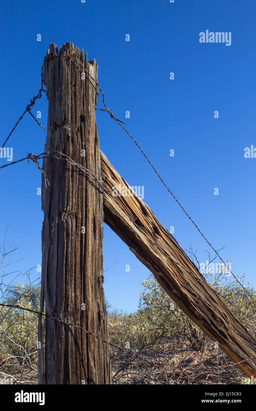 Posto di recinzione vicino alla ferrovia abbandonata fuori da Hereford. Arizona Foto Stock