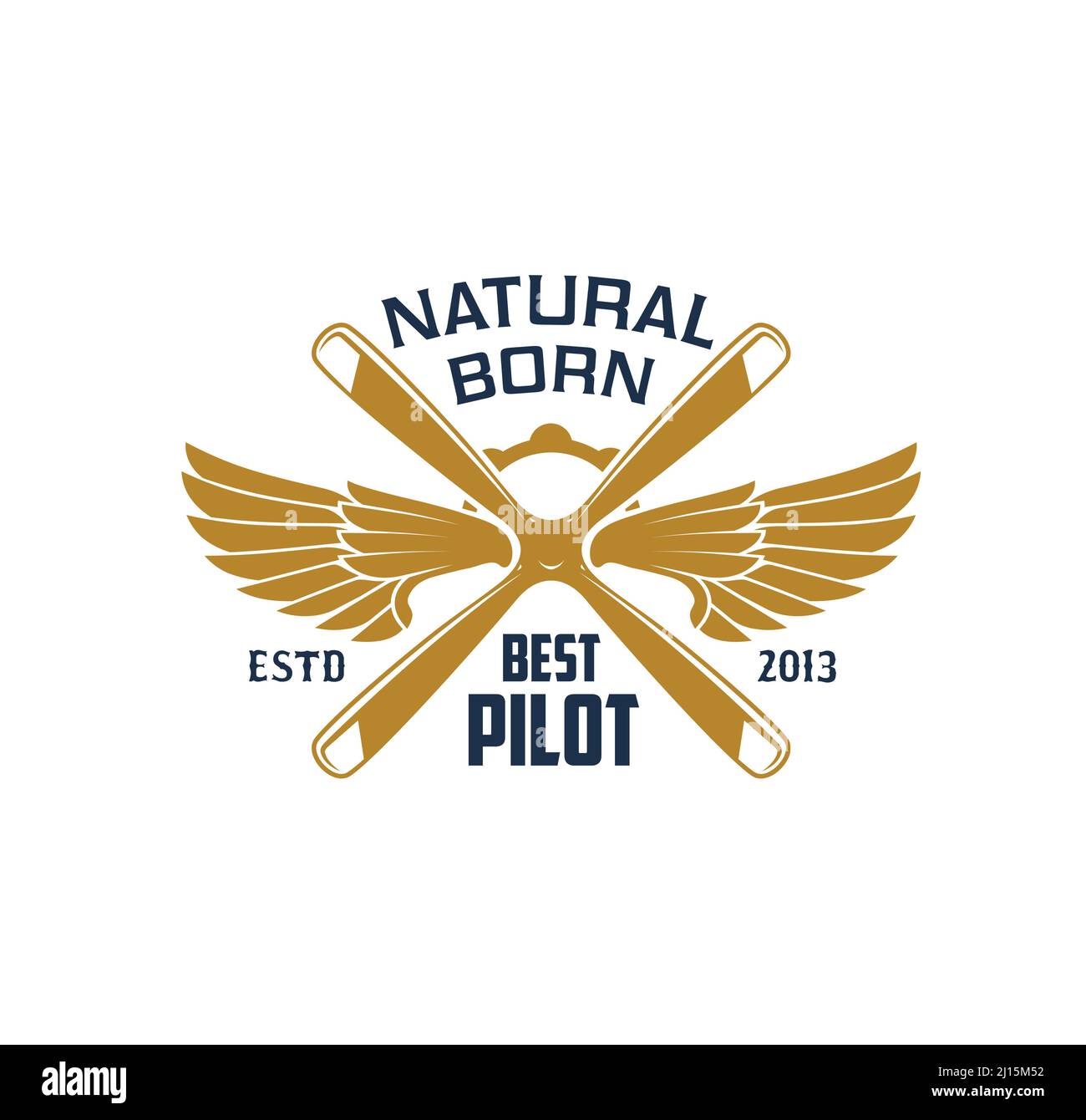 Piloti equipaggio vettore icona araldica, ali di aviazione e elica di aerei aerei o aerei jet plane. Distintivo isolato vintage di volo aviatore club, scuola o accademia, aviazione militare eraldica Illustrazione Vettoriale