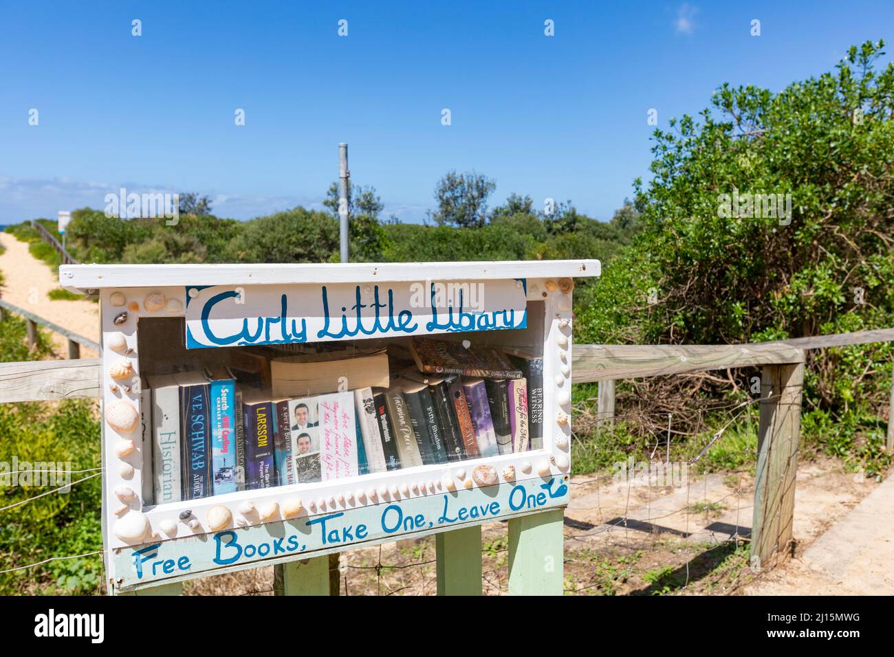 Piccola biblioteca curly, piccola biblioteca di libri presso la spiaggia Curl Curl a Sydney, NSW, Australia Foto Stock