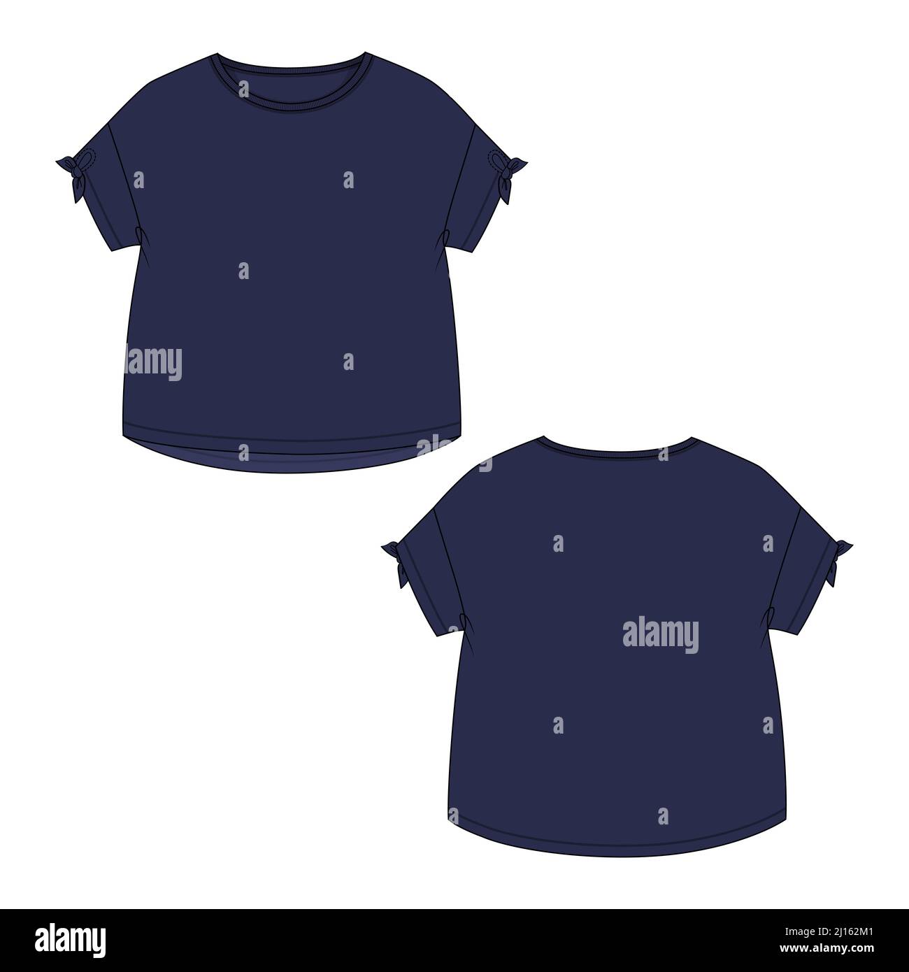 T-shirt a manica corta modello tecnico di moda per Donna e Ragazze. Illustrazione vettoriale dell'arte Abbigliamento modello in alto, vista posteriore. Modifica facile cus Illustrazione Vettoriale