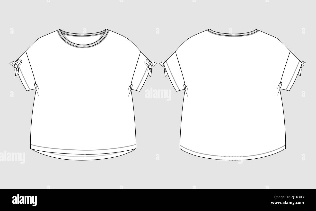 T-shirt a manica corta modello tecnico di moda per Donna e Ragazze. Illustrazione vettoriale dell'arte Abbigliamento modello in alto, vista posteriore. Modifica facile cus Illustrazione Vettoriale