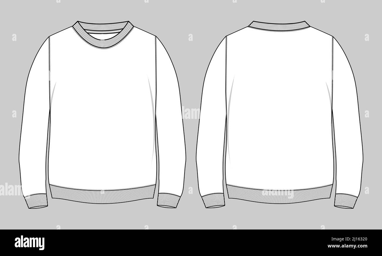 Collo rotondo manica lunga Sweatshirt moda generale disegni piatti disegno tecnico modello vettoriale per uomo. Abito di abbigliamento design mockup CAD Illustrat Illustrazione Vettoriale