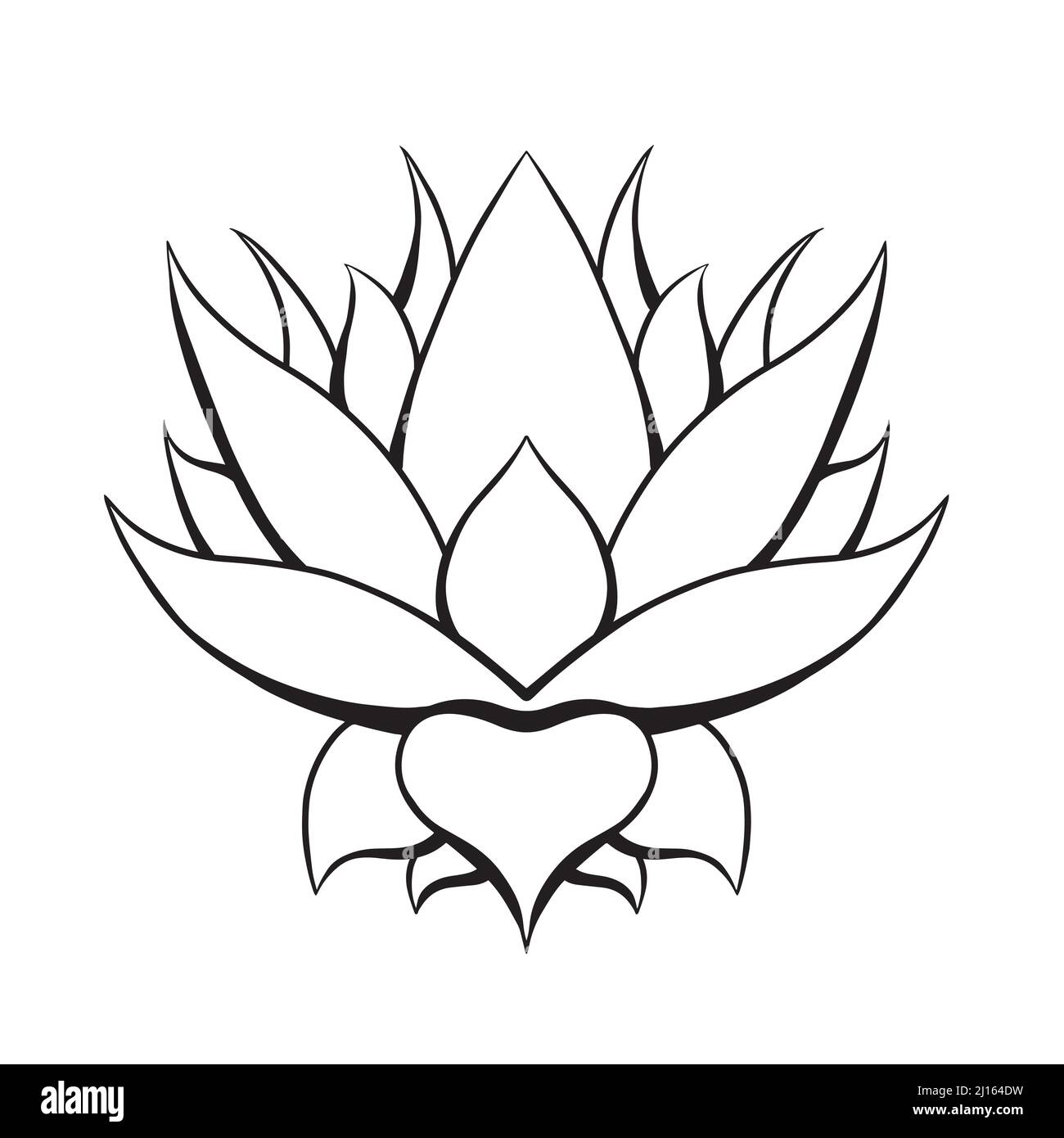 Contorno vettoriale lotus isolato dallo sfondo. Simbolo floreale di forma sacra per il logo spa e centro yoga. Line art fiore d'acqua per icona. Contorno giglio Illustrazione Vettoriale