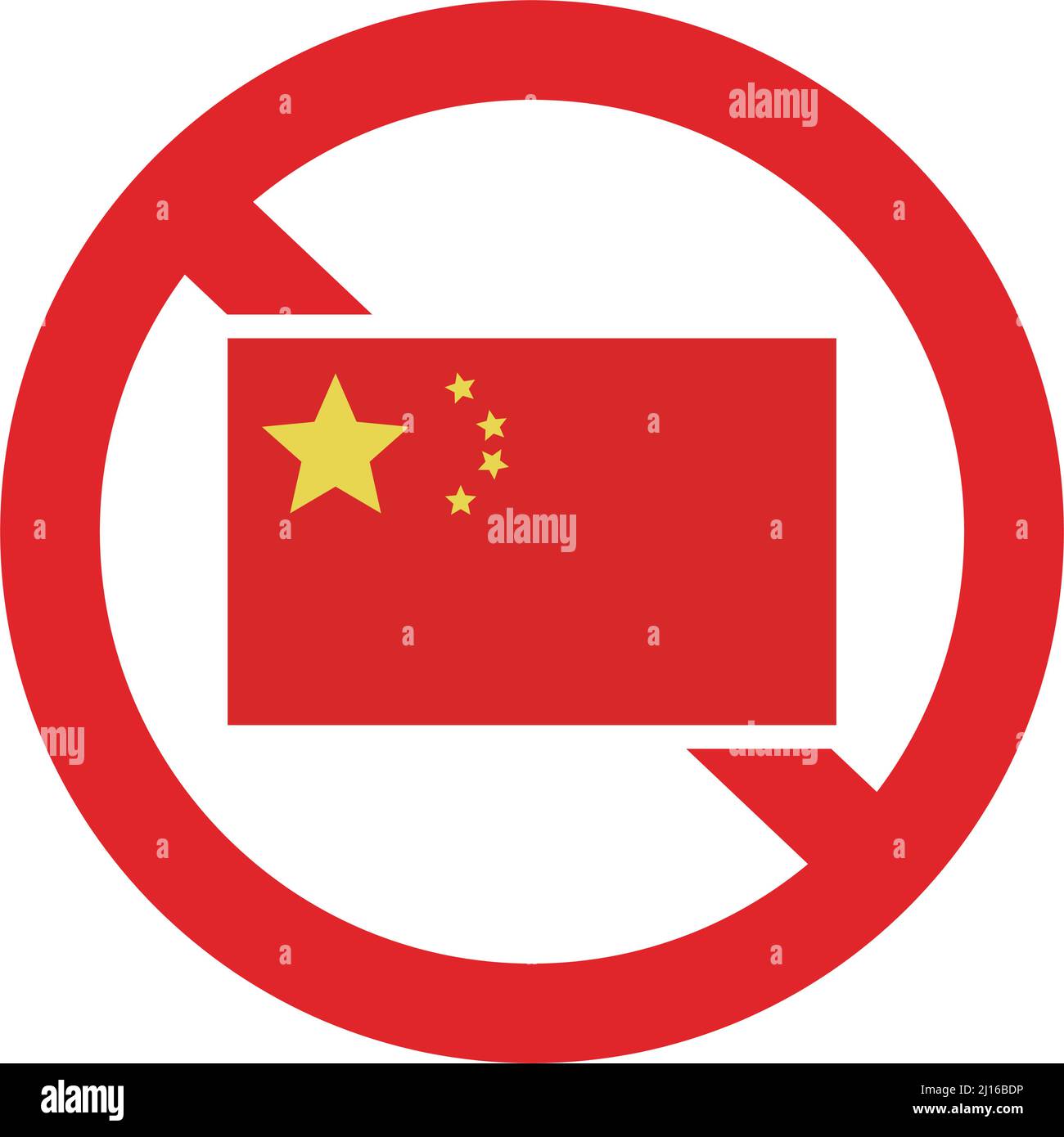 Bandiera cinese e simbolo del divieto. Vettori modificabili. Illustrazione Vettoriale