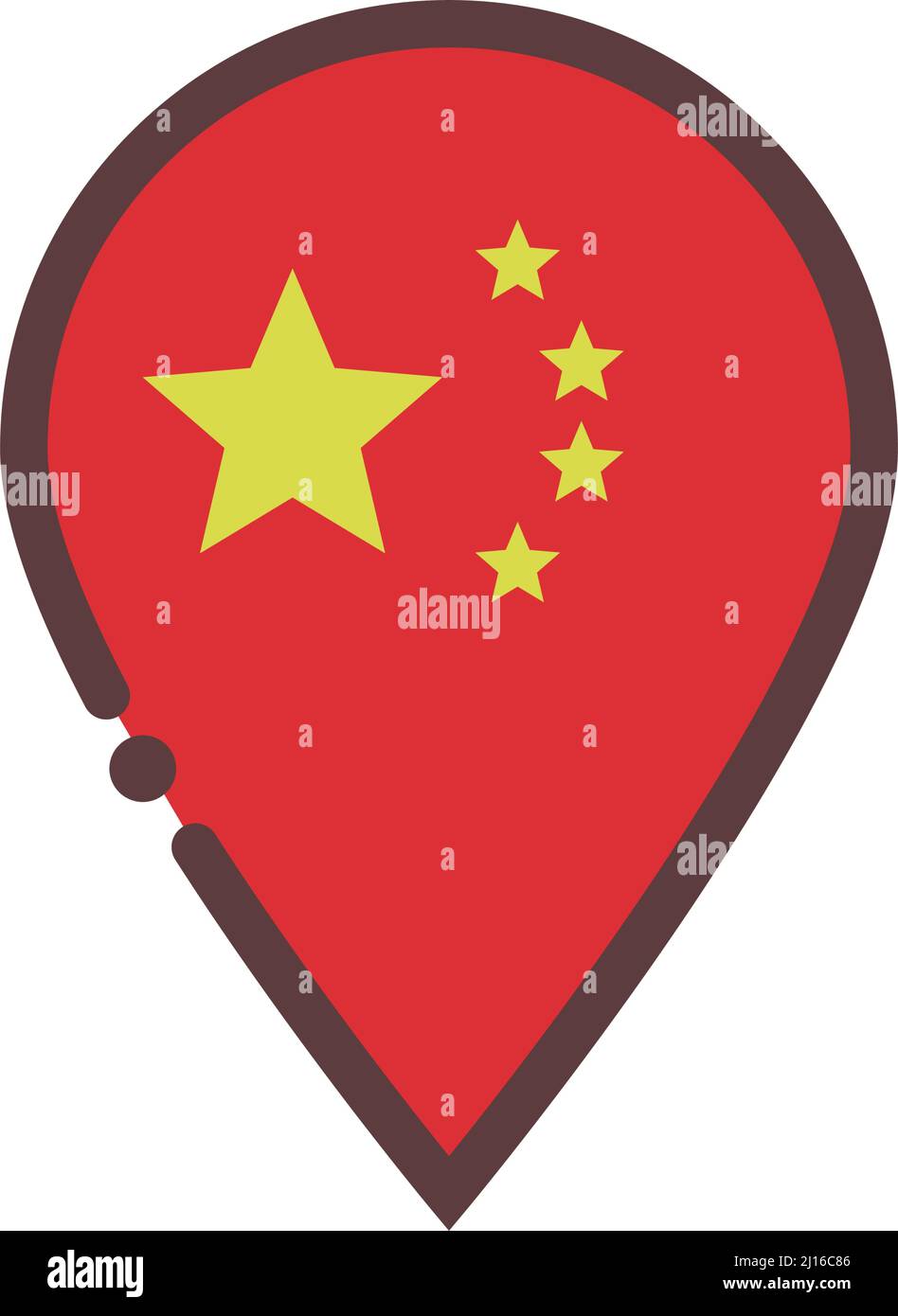 Pin della mappa della bandiera cinese. Vettori modificabili. Illustrazione Vettoriale