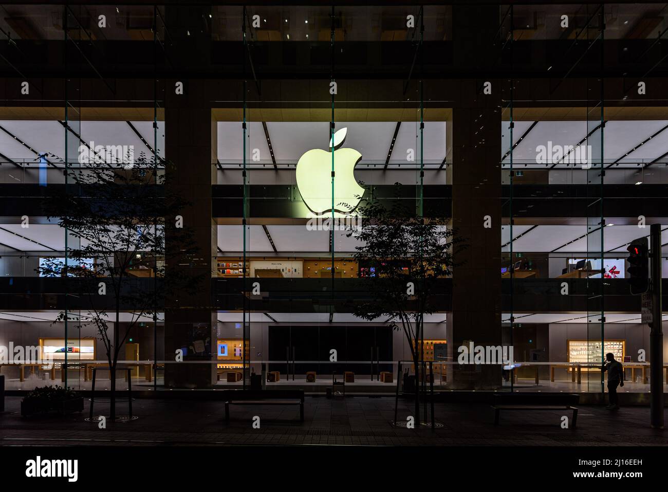 L'Apple Store di punta su George Street a Sydney, Australia di notte Foto Stock