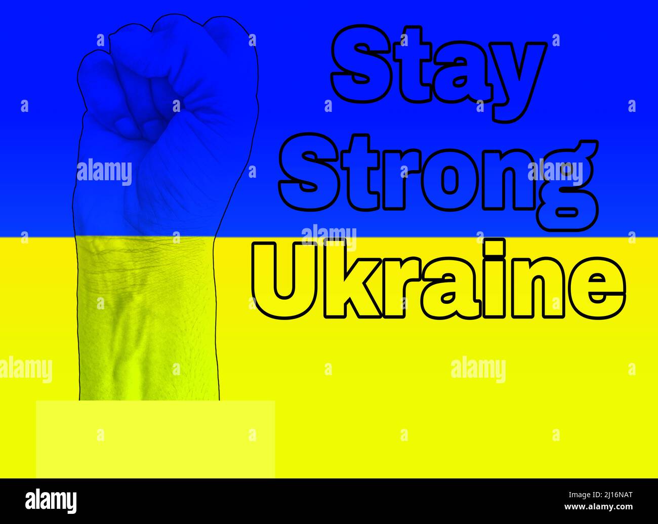 Il pugno dell'uomo con Una bandiera di Ucraina isolato su soggiorno forte Ucraina testo Ucraina bandiera colore sfondo Foto Stock