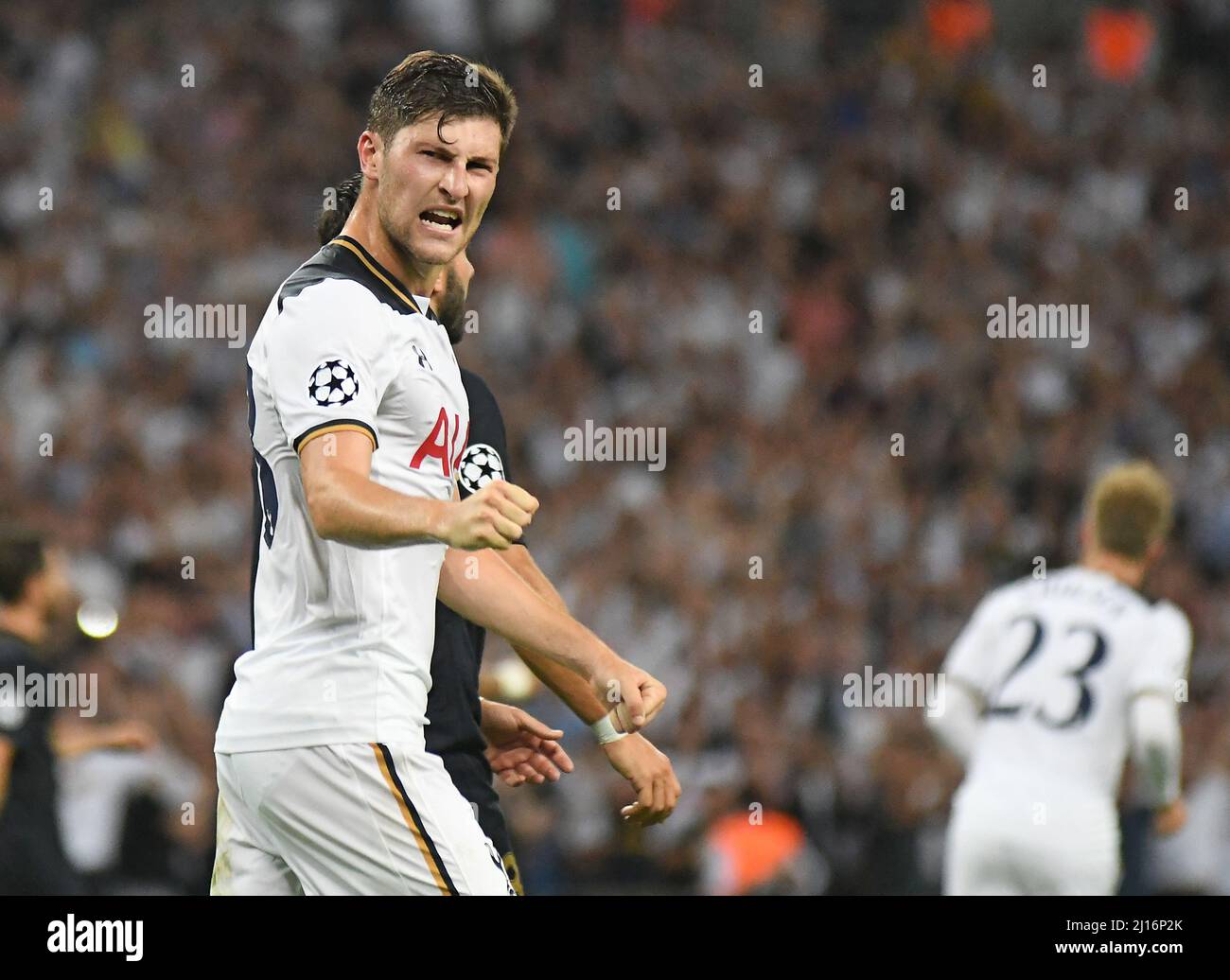 MANCHESTER, INGHILTERRA - 14 SETTEMBRE 2016: Ben Davies di Tottenham reagisce dopo un gol segnato dalla sua squadra durante la partita UEFA Champions League Group e tra Tottenham Hotspur e MONACO allo stadio di Wembley. Copyright: Cosmin Iftode/Picstaff Foto Stock