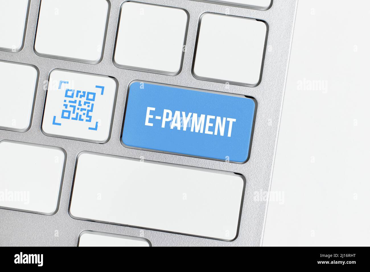 Informazioni sul codice QR. Icona della tastiera con pulsante di pagamento elettronico Foto Stock