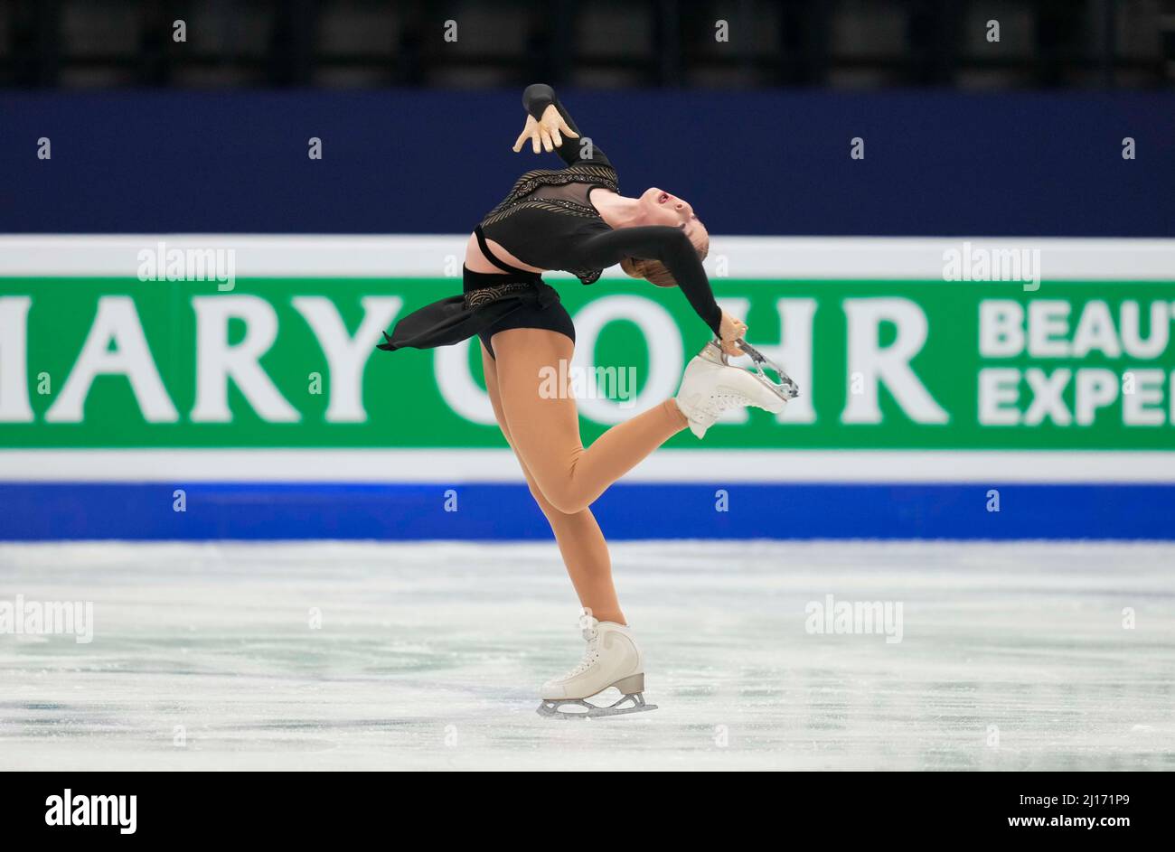 Sud de France Arena, Montpellier, Francia. 23rd Mar 2022. Lindsay Van Zundert dall'Olanda durante il programma corto delle donne, il campionato mondiale di pattinaggio a figure alla Sud de France Arena, Montpellier, Francia. Kim Price/CSM/Alamy Live News Foto Stock