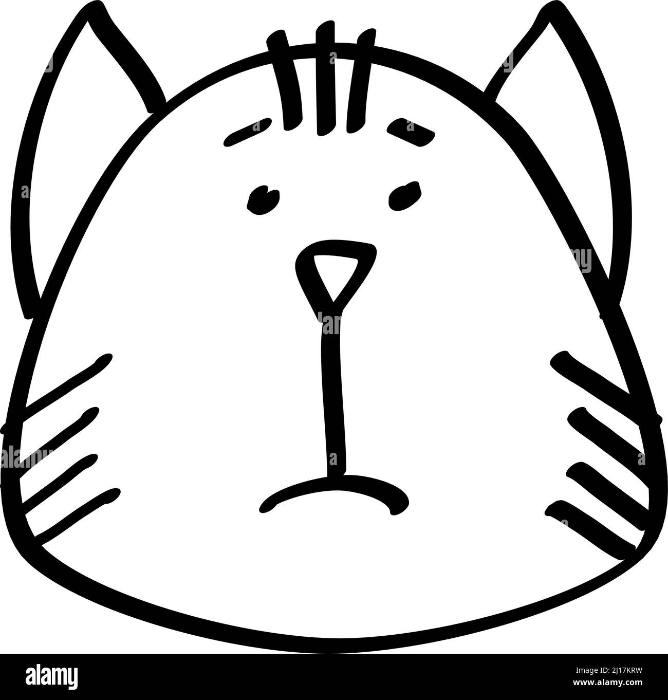 Faccia triste del gatto. Disegno ritratto carino dell'animale domestico Illustrazione Vettoriale