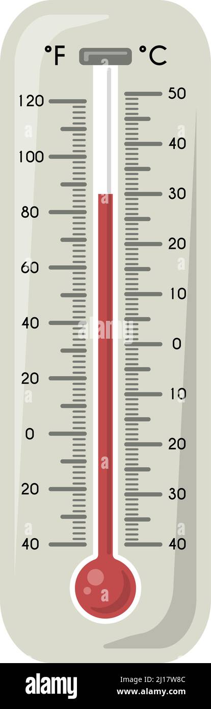 Simbolo del tempo caldo. Termometro con indicatore di temperatura rosso Illustrazione Vettoriale